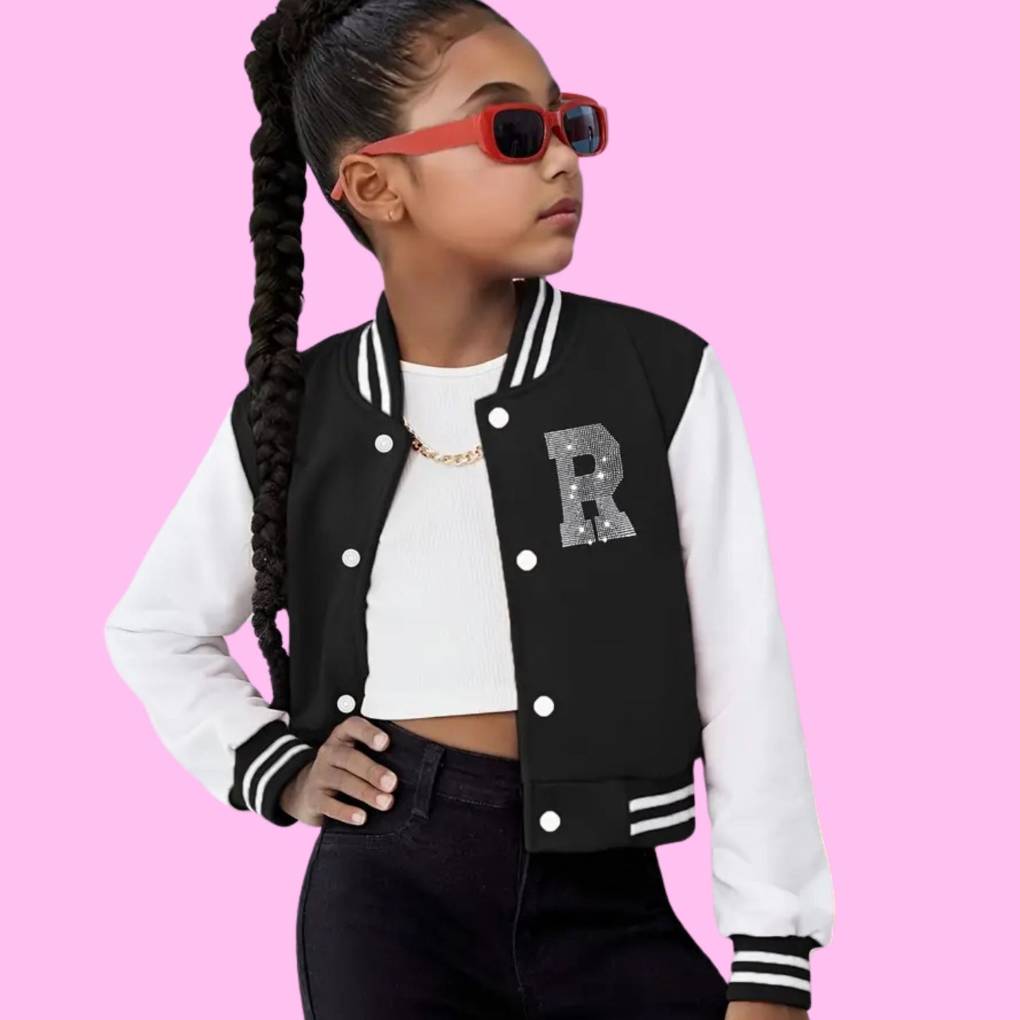 Girls Rhinestone Varsity Jacket