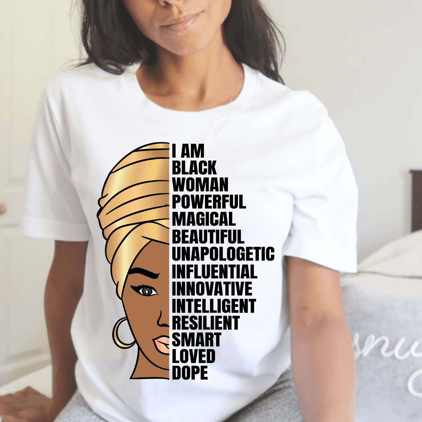 Gold Text Afro Women's Short Sleeve T-Shirt - Creations4thePeople